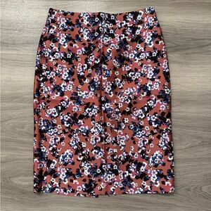 J. Crew Collection Silk Pencil Skirt White Blue Brown Floral Silk 4